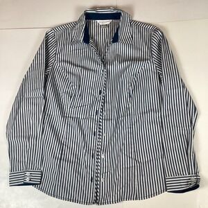 Christopher & Banks Womens Button Up Shirt Size Small Petite Long Sleeve Striped